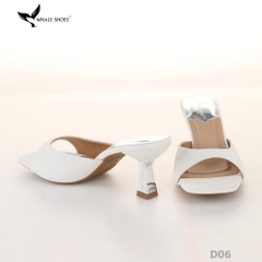 Dép (guốc) nữ Whale Shoes 6cm (tăng size) mũi vuông, vân da dưa lưới, gót trụ, đế chống trượt-D06