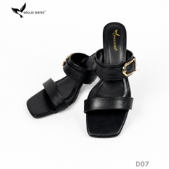 Dép cao gót Whale Shoes 6.5cm mũi vuông, đính khóa thanh lịch, êm chân, đế chống trượt-D07