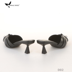 Sục cao gót nữ 6cm Whale Shoes (Tăng size) mũi nhọn cổ tim đen, đính đá, đế chống trượt-D02