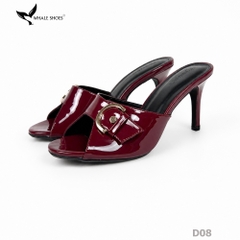 (Tăng size) Dép cao gót Whale Shoes 8,5cm mũi tròn, đính khóa thanh lịch, đế chống trượt-D08