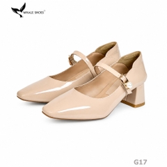 Giày Cao Gót Bít Mũi Whale Shoes 5cm Da Bóng quai đính khóa ngọc trai, Lót Êm, Đế Chống Trượt-G17