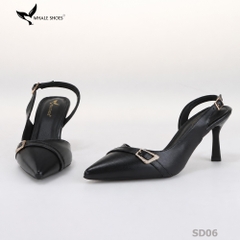 Giày cao gót Whale Shoes 7cm, mũi nhọn cổ tim, khoét eo da mờ, khoá đính đá, đế chống trượt-SD06