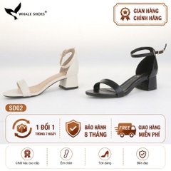 Giày Sandal nữ Whale Shoes mũi tròn gót vuông 4cm bản ngang, da mềm êm chân, đế chống trượt-SD02