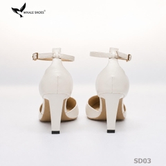 Giày cao gót Whale Shoes mũi nhọn 8cm có dây quai hậu, da mềm êm chân, đế chống trượt-SD03