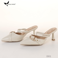Sục cao gót nữ  Whale Shoes 7cm mũi nhọn, đính khóa, êm chân, đế chống trượt-D01