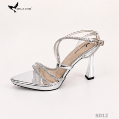 Giày hoa hậu Whale Shoes 11cm mũi nhọn da bóng, dây đính đá, đúp mũi 1cm, đế chống trượt-SD12