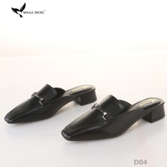 (Tăng size) Sục mũi vuông nam nữ  Whale Shoes 2cm, da mờ đính khóa lắc chì, đế chống trượt-D04