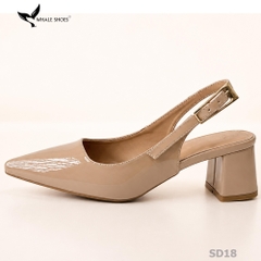 Giày Slingback Whale Shoes 5cm mũi nhọn, gót vuông bọc da, khóa cài hông-SD18
