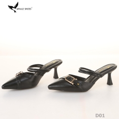 Sục cao gót nữ  Whale Shoes 7cm mũi nhọn, đính khóa, êm chân, đế chống trượt-D01