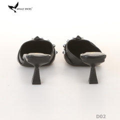 Sục cao gót nữ 6cm Whale Shoes (Tăng size) mũi nhọn cổ tim đen, đính đá, đế chống trượt-D02