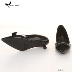 Giày Cao Gót Whale Shoes 4cm, da bóng và da mờ, mũi nhọn đính nơ, lót êm, đế chống trượt-G12