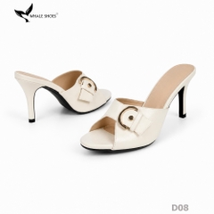 (Tăng size) Dép cao gót Whale Shoes 8,5cm mũi tròn, đính khóa thanh lịch, đế chống trượt-D08