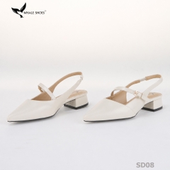 Giày slingback nữ Whale Shoes 3cm mũi nhọn da mờ, gót vuông bọc da, đế chống trượt-SD08