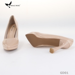 Giày Cao Gót Mũi Nhọn Whale Shoes 10cm, da bóng đúp mũi 1cm, lót êm, đế chống trơn trượt-GD01
