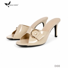 (Tăng size) Dép cao gót Whale Shoes 8,5cm mũi tròn, đính khóa thanh lịch, đế chống trượt-D08