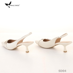 Giày Slingback Whale Shoes 5cm mũi nhọn, hậu vuông da mờ, đính khoá mạ vàng-SD04