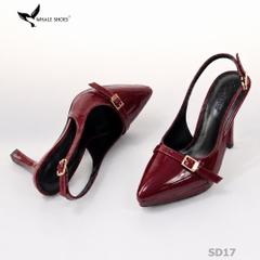 Giày Slingback Whale Shoes gót 10cm đúp mũi 1cm, khóa cài trang trí vàng Gold, đế chống trượt-SD17