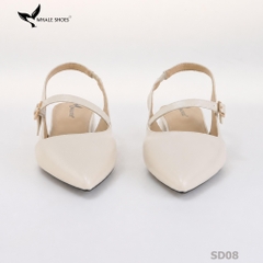 Giày slingback nữ Whale Shoes 3cm mũi nhọn da mờ, gót vuông bọc da, đế chống trượt-SD08