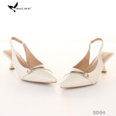 Giày Slingback Whale Shoes 5cm mũi nhọn, hậu vuông da mờ, đính khoá mạ vàng-SD04