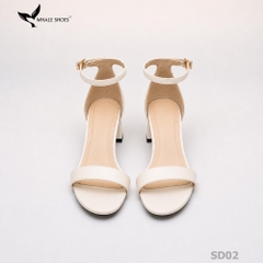 Giày Sandal nữ Whale Shoes mũi tròn gót vuông 4cm bản ngang, da mềm êm chân, đế chống trượt-SD02