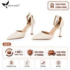 Giày cao gót nữ Whale Shoes mũi nhọn 9cm có dây quai hậu, da mềm êm chân, đế chống trơn trượt-SD10