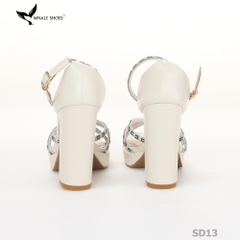 Giày Sandal nữ  Whale Shoes 10cm mũi vuông da mờ đúp mũi 3cm, dây đá, gót trụ, đế chống trượt-SD13