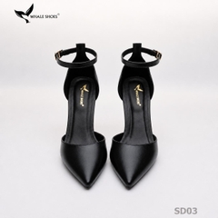 Giày cao gót Whale Shoes mũi nhọn 8cm có dây quai hậu, da mềm êm chân, đế chống trượt-SD03