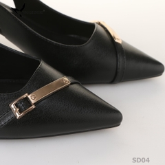 Giày Slingback Whale Shoes 5cm mũi nhọn, hậu vuông da mờ, đính khoá mạ vàng-SD04
