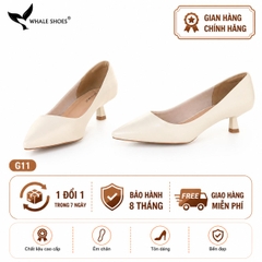 Giày Cao Gót Whale Shoes 4cm, mũi nhọn, da bóng và da mờ, lót êm, đế chống trượt-G11