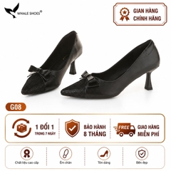Giày cao gót bít mũi Whale Shoes 6cm, họa tiết lưới nơ, da mờ, lót êm, đế chống trượt-G08