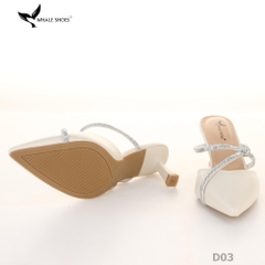 Sục cao gót nữ Whale Shoes (tăng size) 7cm mũi nhọn, cổ tim, dây đính đá, đế chống trượt-D03