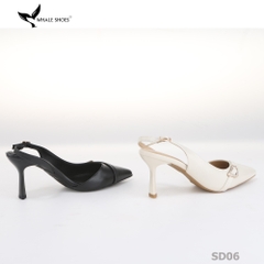 Giày cao gót Whale Shoes 7cm, mũi nhọn cổ tim, khoét eo da mờ, khoá đính đá, đế chống trượt-SD06