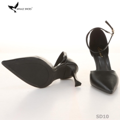 Giày cao gót nữ Whale Shoes mũi nhọn 9cm có dây quai hậu, da mềm êm chân, đế chống trơn trượt-SD10