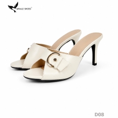 (Tăng size) Dép cao gót Whale Shoes 8,5cm mũi tròn, đính khóa thanh lịch, đế chống trượt-D08