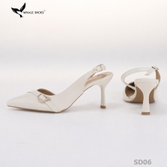 Giày cao gót Whale Shoes 7cm, mũi nhọn cổ tim, khoét eo da mờ, khoá đính đá, đế chống trượt-SD06
