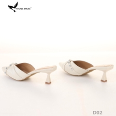 Sục cao gót nữ 6cm Whale Shoes (Tăng size) mũi nhọn cổ tim đen, đính đá, đế chống trượt-D02