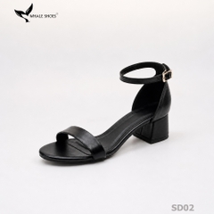 Giày Sandal nữ Whale Shoes mũi tròn gót vuông 4cm bản ngang, da mềm êm chân, đế chống trượt-SD02