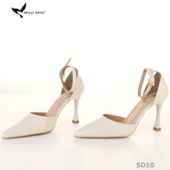 Giày cao gót nữ Whale Shoes mũi nhọn 9cm có dây quai hậu, da mềm êm chân, đế chống trơn trượt-SD10