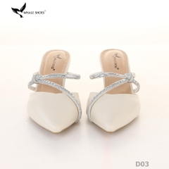 Sục cao gót nữ Whale Shoes (tăng size) 7cm mũi nhọn, cổ tim, dây đính đá, đế chống trượt-D03
