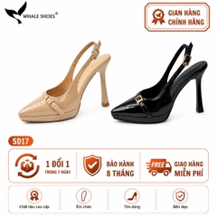 Giày Slingback Whale Shoes gót 10cm đúp mũi 1cm, khóa cài trang trí vàng Gold, đế chống trượt-SD17