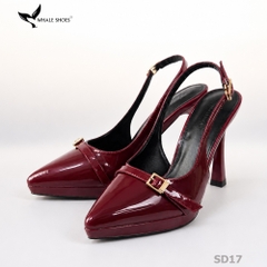Giày Slingback Whale Shoes gót 10cm đúp mũi 1cm, khóa cài trang trí vàng Gold, đế chống trượt-SD17