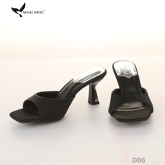 Dép (guốc) nữ Whale Shoes 6cm (tăng size) mũi vuông, vân da dưa lưới, gót trụ, đế chống trượt-D06