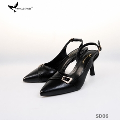 Giày cao gót Whale Shoes 7cm, mũi nhọn cổ tim, khoét eo da mờ, khoá đính đá, đế chống trượt-SD06