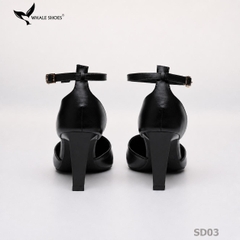 Giày cao gót Whale Shoes mũi nhọn 8cm có dây quai hậu, da mềm êm chân, đế chống trượt-SD03