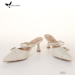 Sục cao gót nữ  Whale Shoes 7cm mũi nhọn, đính khóa, êm chân, đế chống trượt-D01
