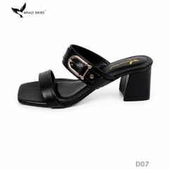 Dép cao gót Whale Shoes 6.5cm mũi vuông, đính khóa thanh lịch, êm chân, đế chống trượt-D07