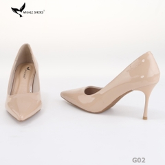 Giày cao gót nữ Whale Shoes 8cm da bóng kem, gót nhọn, đế chống trượt-G02