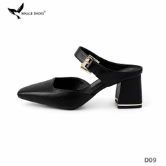 Dép Sục nữ  Whaleshoes Gót 7cm Gót Vuông Quai Khóa Kim Loại Vàng Gold Thanh Lịch-D09