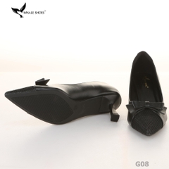 Giày cao gót bít mũi Whale Shoes 6cm, họa tiết lưới nơ, da mờ, lót êm, đế chống trượt-G08
