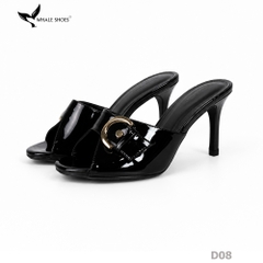 (Tăng size) Dép cao gót Whale Shoes 8,5cm mũi tròn, đính khóa thanh lịch, đế chống trượt-D08